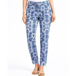 Just Fab XL Slim Leg Mid Rise Winter White & Blue Printed Brushed Cotton Jeans